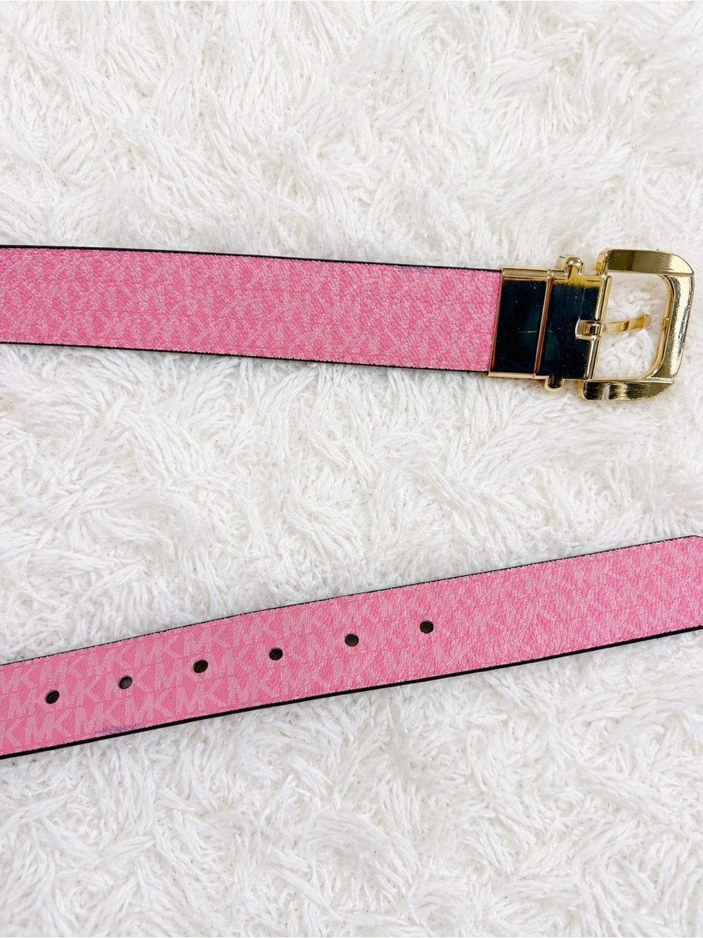 Pink Women's Signature Pattern Belt with Gold Buckle